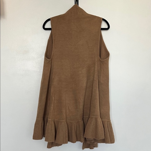 Anthropologie Tan Ruffle Hem Sleeveless Cardigan - Picture 3 of 5